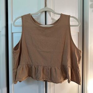 Tan Sleeveless Ruffle Hem Top